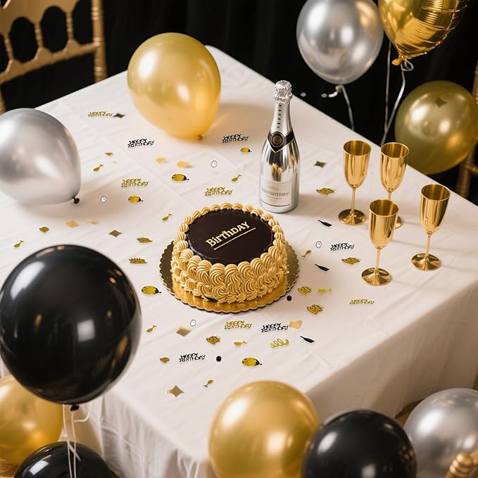 Black Gold Happy Birthday Confetti, Birthday Decorations Confetti Metallic Foil - Image 4