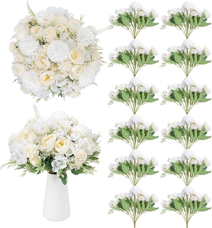 12 Packs Peonies Artificial Flowers, Silk Artificial Peonies Flowers Fake Peony by GOSTADY