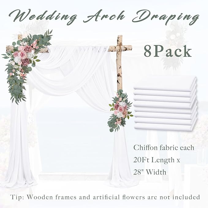 Wedding Arch Draping Fabric 8 Panels 20Ft Length x 28" Width White Arch Drapes - Image 6