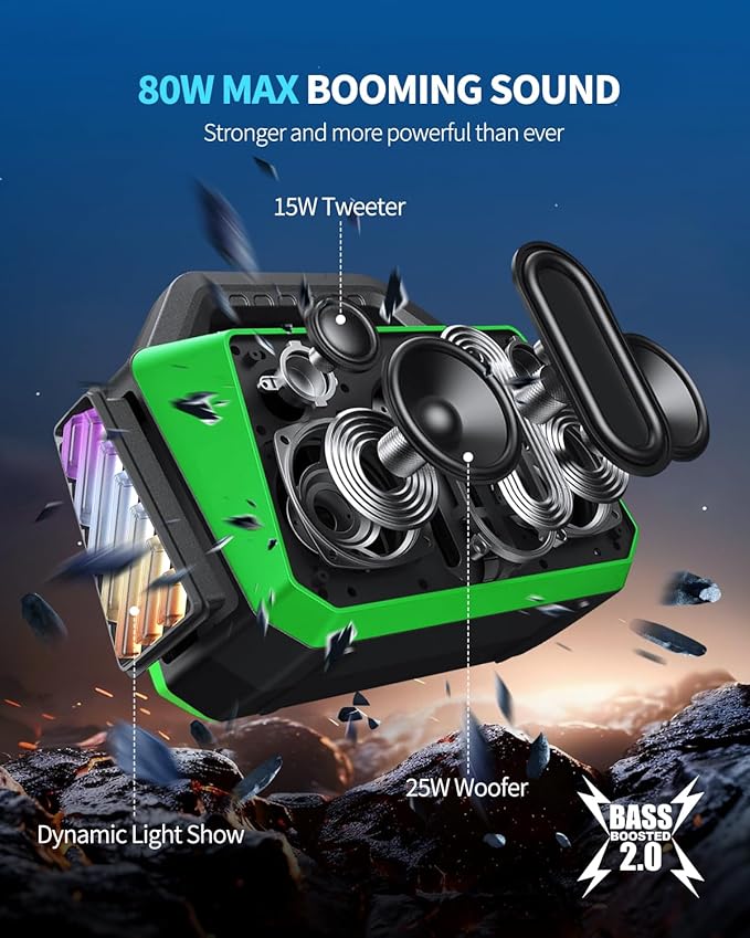 Bluetooth Speaker - 80W Loud Rugged Outdoor Speakers - Image 2