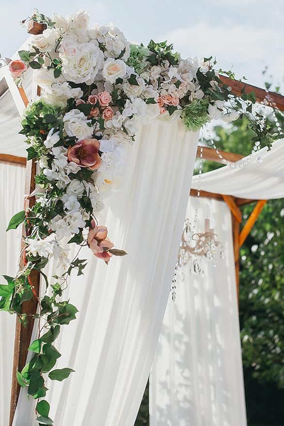 Ivory Wedding Arch Draping Fabric 2 Panels 30'' x 18FT Sheer Chiffon Arch - Image 5