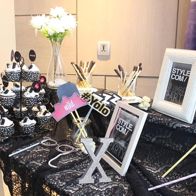 TONIFUL 8 Inch Silver Glitter Letter X Table Centerpiece A-Z Silver Birthday - Image 6