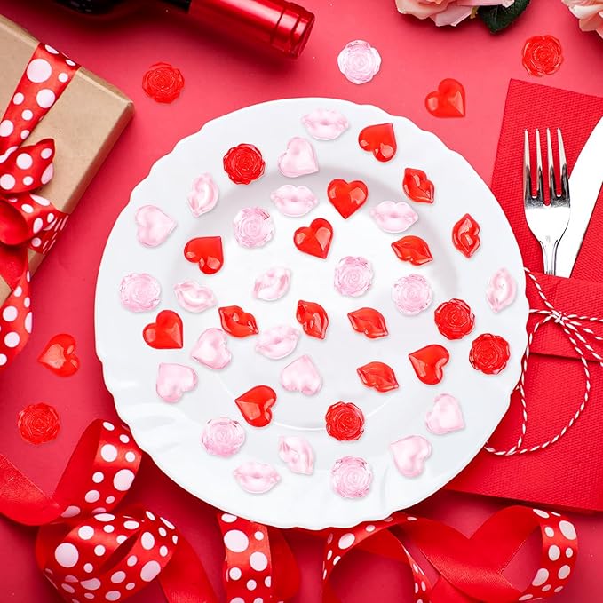 Fangoo 180PCS Red Pink Acrylic Heart Ornaments Mini Acrylic Heart Rose Flower - Image 7