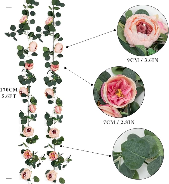 Floweroyal 2 Pack Artificial Flower Garlands 11.2FT Eucalyptus Garlands - Image 7