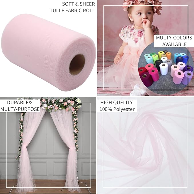Light Pink Tulle Fabric Rolls 6 Inch by 200 Yards Fabric Spool Tulle Ribbon - Image 5