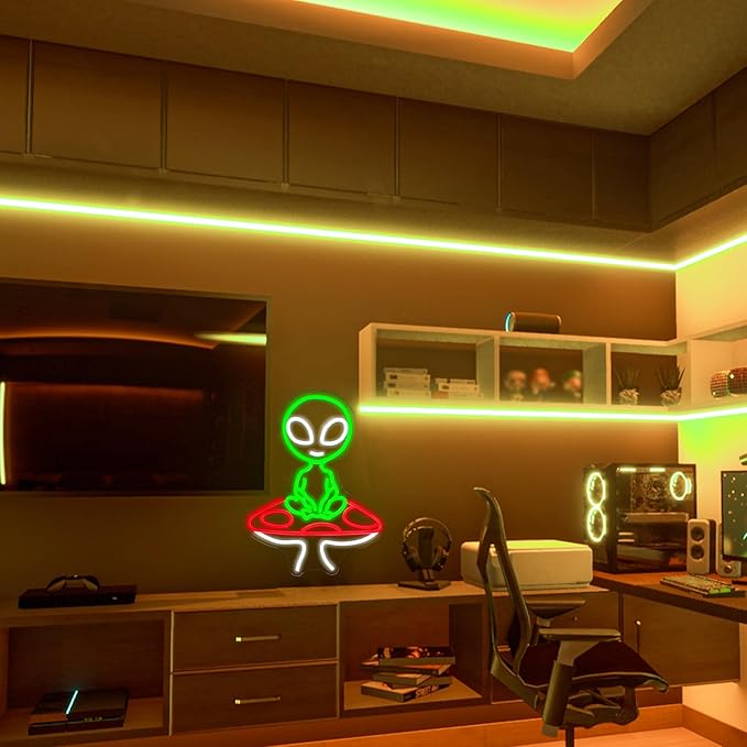 Mushroom Alien Neon Sign for Wall Decor, USB Dimmable Green Alien Neon Lights - Image 7