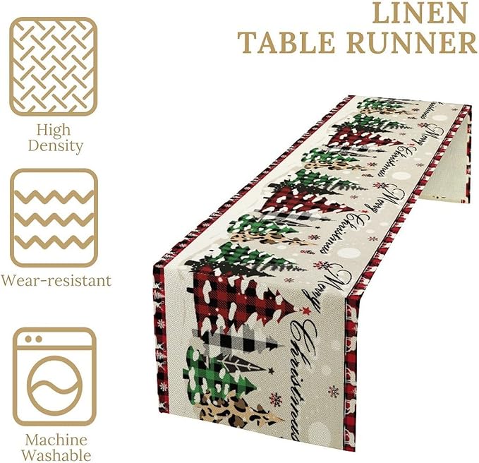 Christmas Tree Table Runner, Farmhouse Xmas Trees Buffalo Plaid Winter - Image 2