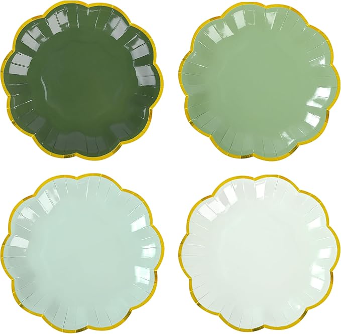 Sage Green Party Plates Gradient Green Dessert Paper Plate 7inch Gold Foil - Image 8