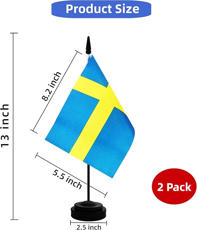 2 Pack Sweden Desk Flag, Swedish Table Office Flag - Image 2