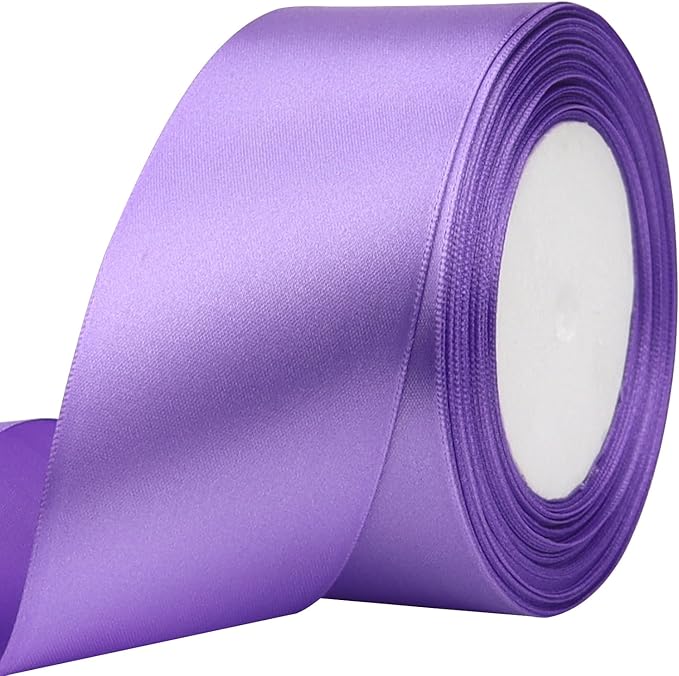 Light Purple Solid Satin Ribbon 2 Inch 25 Yards Solid Polyester Fabric Ribbon by Riunbb