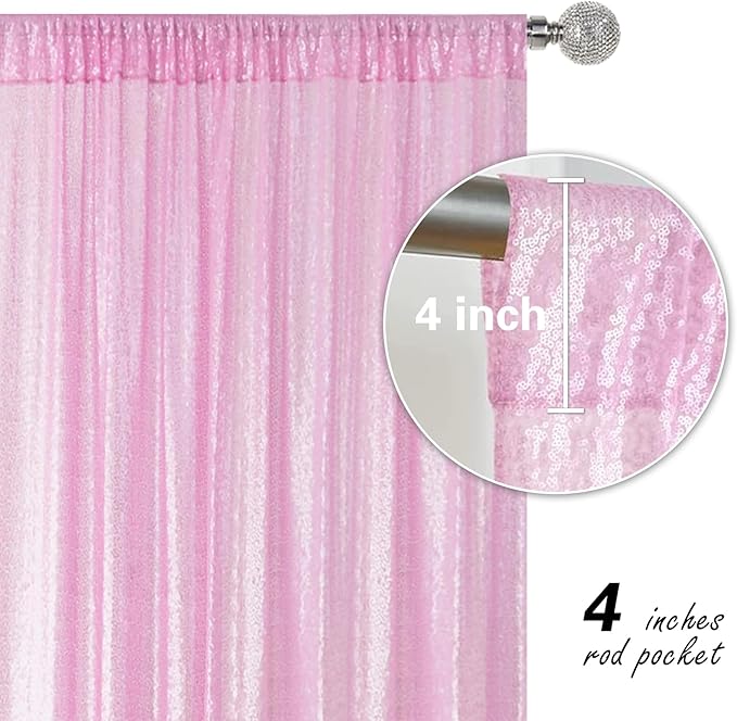 Matte Pink Sequin Backdrop Curtain 4 Pieces 2FTx8FT Glitter Photography Backdrop - Image 4