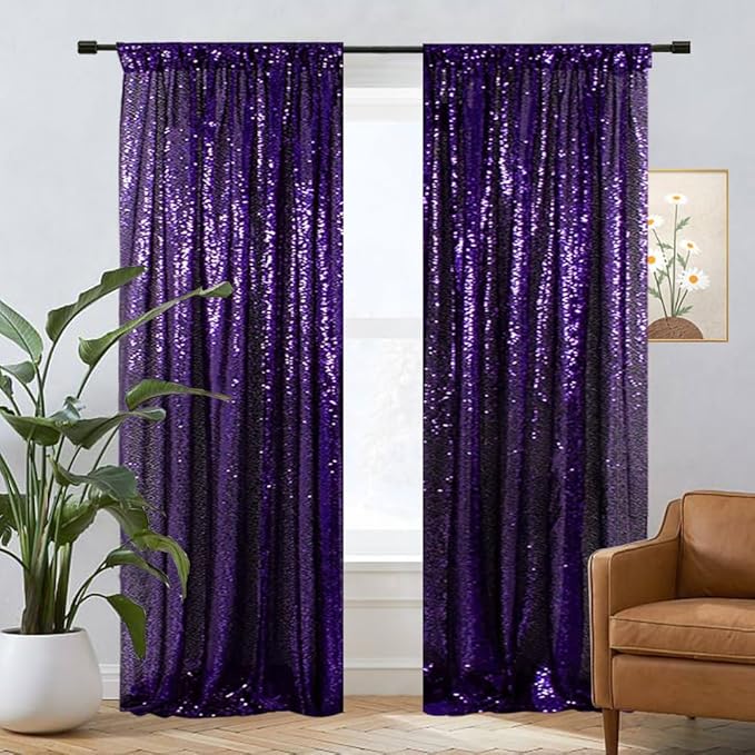 Eternal Beauty Sequin Backdrop Curtains, 3x7 Ft-2 Panels Purple Back Drop - Image 4