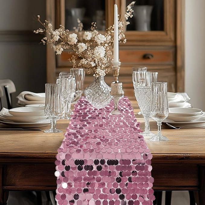 VHH Sequin Table Runner 12 x 108 inches Pink Table Runner, Glitter Runner - Image 8