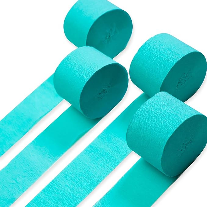 PartyWoo Teal Crepe Paper Streamers 4pcs 328ft Pack of Turquoise Crepe Paper by PartyWoo