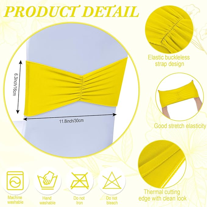 Moukeren 100 Pcs Spandex Chair Sashes Bows Bands Slider Sashes - Image 3