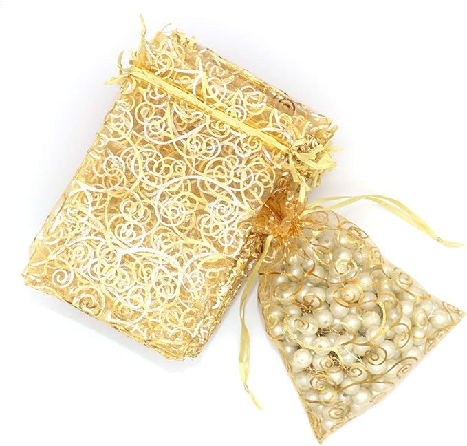 Staruby Organza Gift Bags 100Pcs Gold Sheer Organza Bag 4x6 Inch Mesh Favor - Image 3