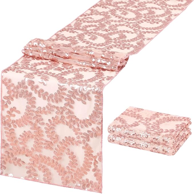 Sequin Table Runners 2 Pieces Rose Gold Flower Table Runners 12x72 Inch Glitter by SoarDream