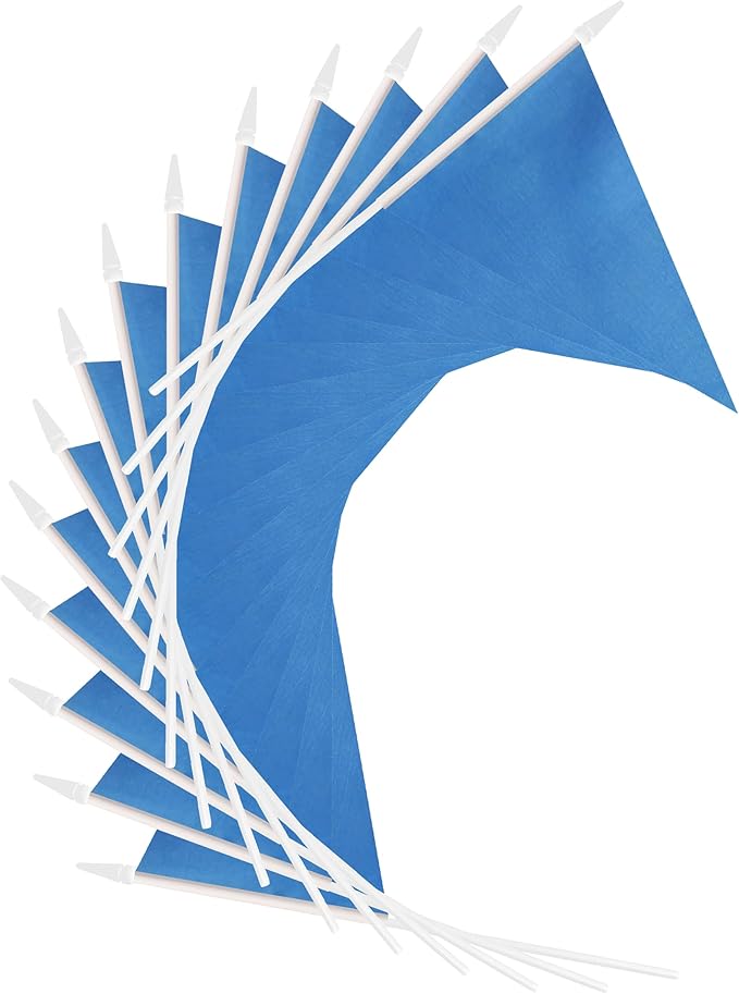 12 Pack Blue Pennant Flags Small Mini Hand Held Solid Color Pennant On Sticks - Image 4