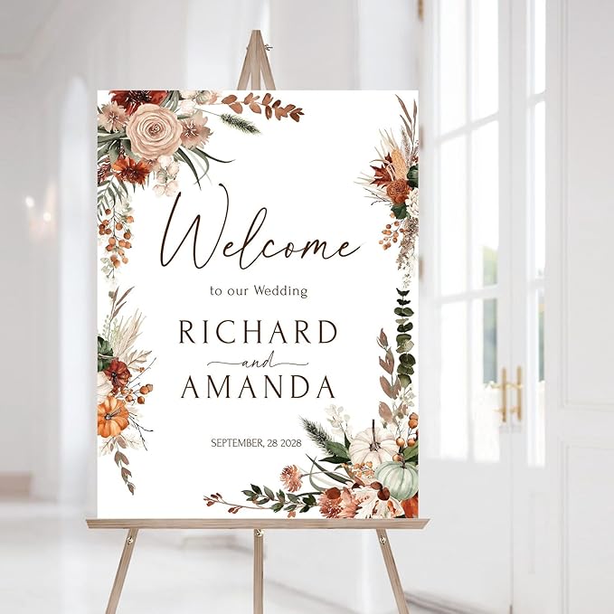 Welcome Wedding Sign Personalized, Terracotta Fall Burnt Orange Copper Wedding by CENOVACY