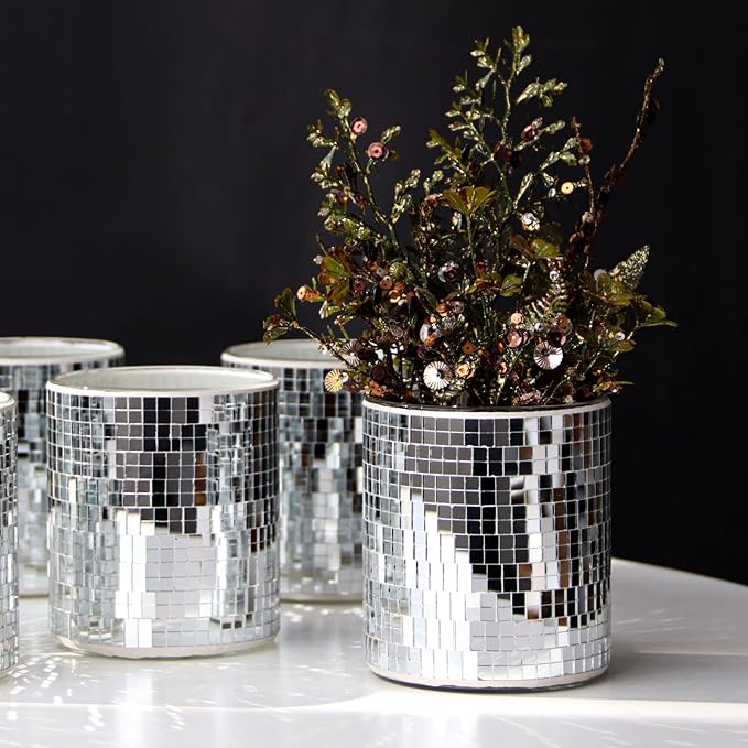 WDHODEC 6 Pcs Disco Vases Bulk Silver Mirror Disco Ball Flower Vase Glass - Image 7