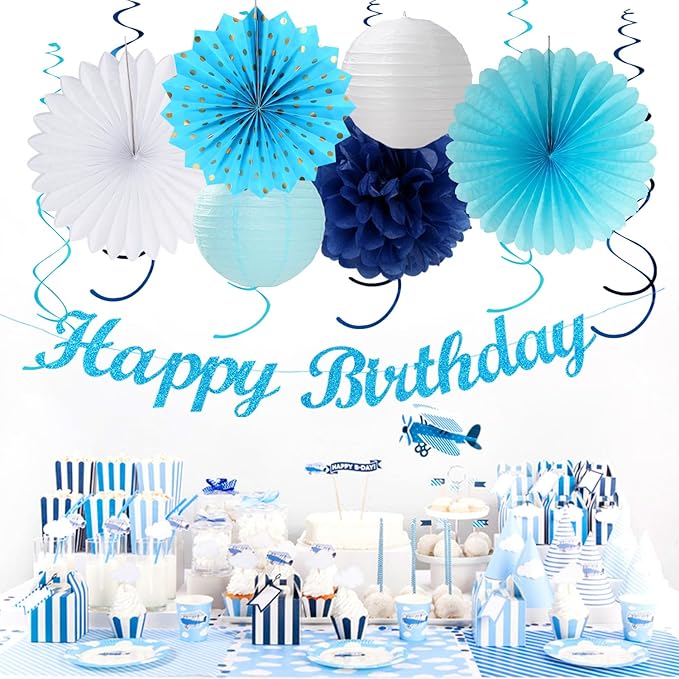Light-Royal Blue White Birthday Party-decorations - Image 7