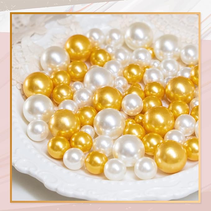 300Pcs Vase Filler Ivory and Golden Yellow No Hole Faux Pearl Beads - Image 3