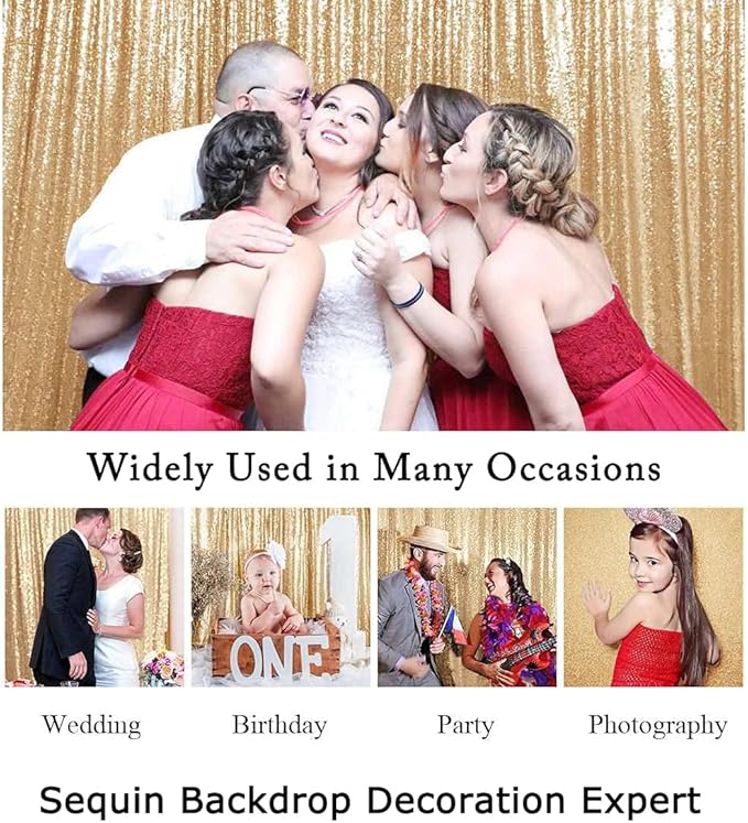 ShinyBeauty Light Gold Sequin Backdrop 10X10 Gold Drapes Curtain - Image 6