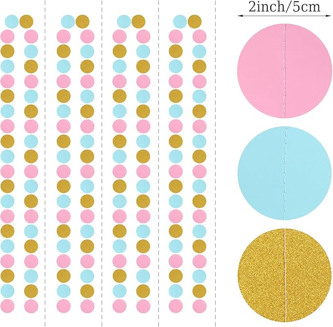 Blue Pink Gold Party-Decorations Gender-Reveal - 52Ft Paper Streamers Garland - Image 2