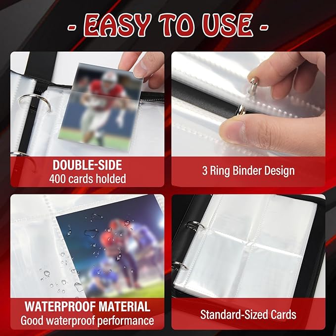 Football Card Binder, Trading Card Binder 4 Pocket, 400 Pockets Card Holder - Image 2