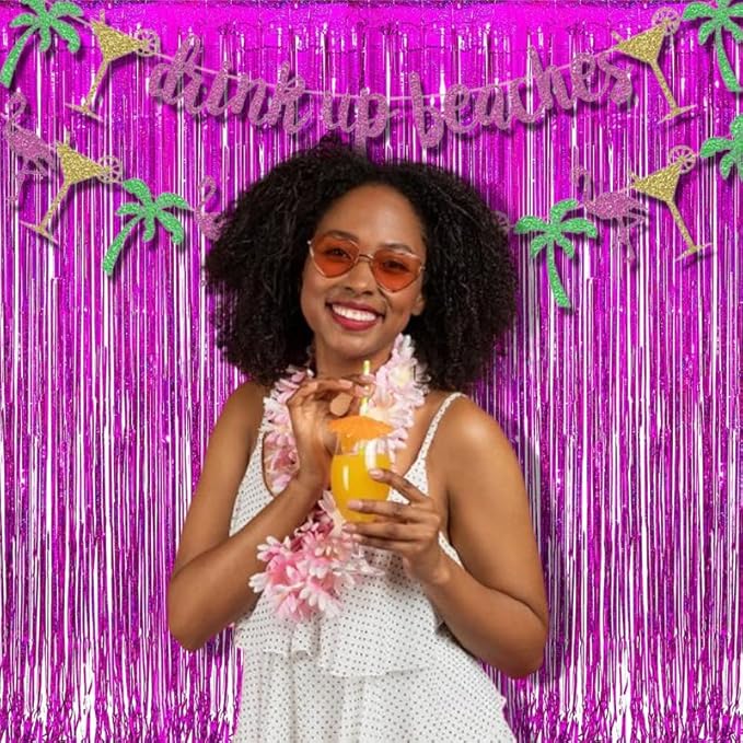 BRAVESHINE Hot Pink Tinsel Foil Fringe Curtains - Image 4