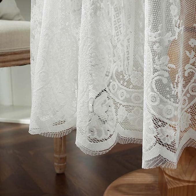 Vintage 60 inch White Lace Tablecloth Floral Embroidered Boho Shabby Chic Small - Image 4