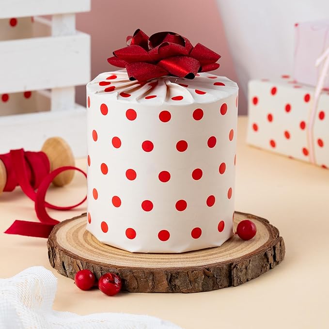 Flyhill Polka Dot Wrapping Paper, Reversible Pink Beige Elegant Heart & Bow - Image 5