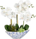 Briful White Orchid Fake Flowers 17in Artificial Orchid Silk Flowers in Blue by Briful