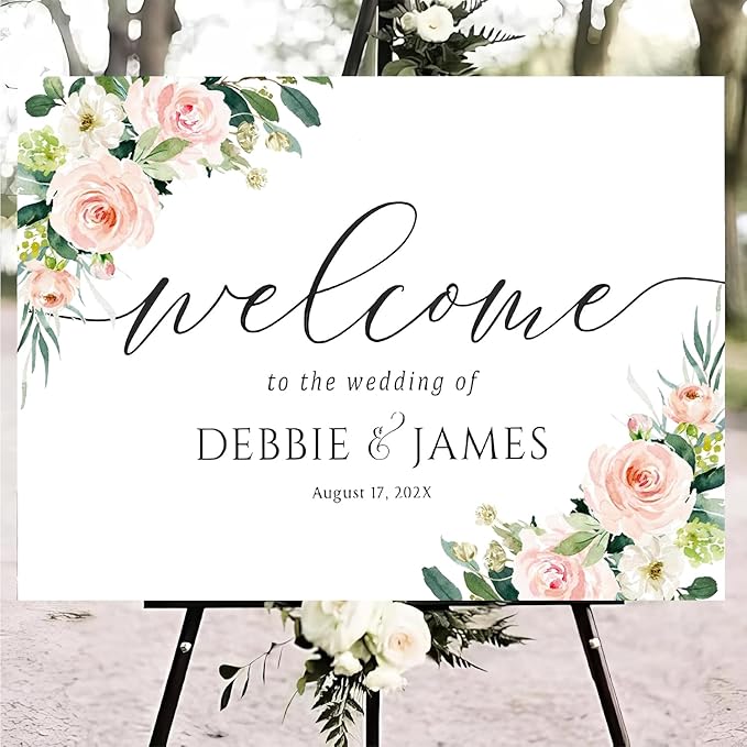 Personalized Wedding Welcome Sign, Welcome To Our Wedding Sign, Blush Pink by CENOVACY