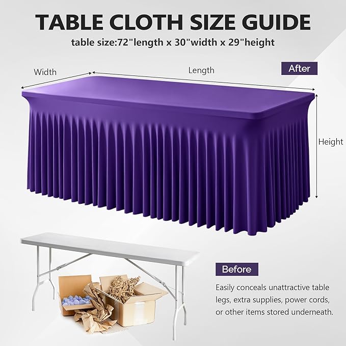 Wish Care 6 Pack Dark Purple Spandex Table Clothes - Image 3