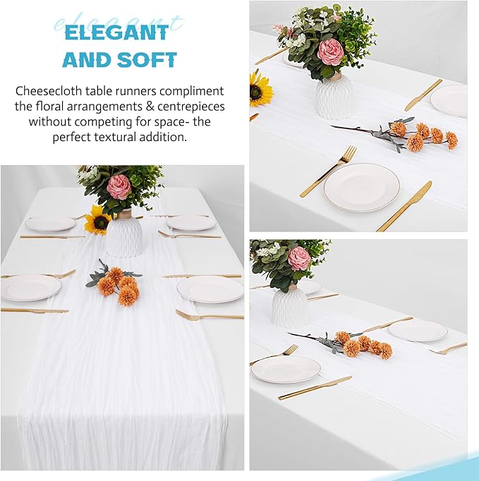Aktor 12 Pack White Table Runner Boho Cheesecloth Table Runner Semi Sheer Gauze - Image 5