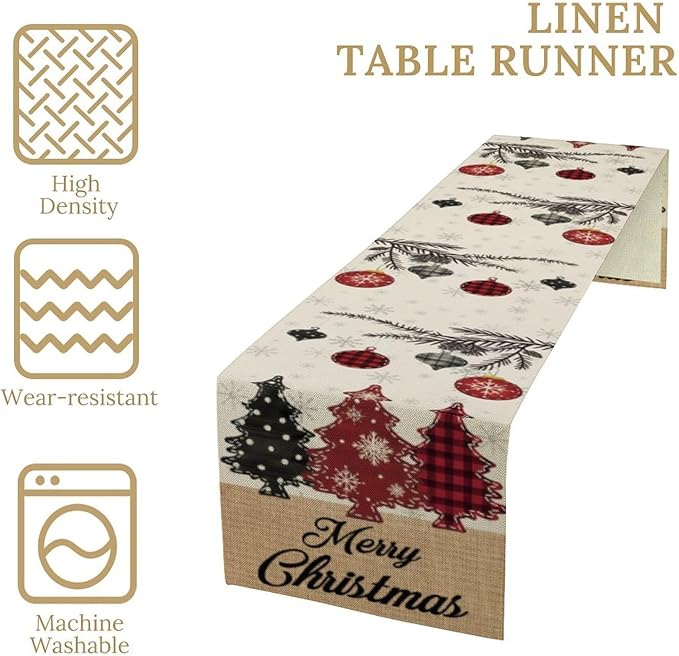 Merry Christmas Table Runner, Winter Xmas Holiday Kitchen Dining Table - Image 4