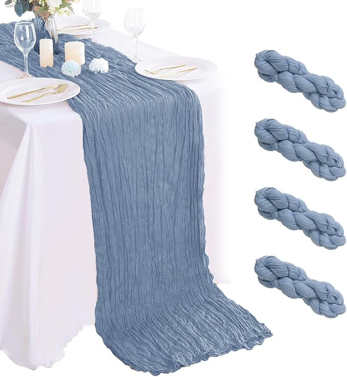 4 Pack Dusty Blue Cheesecloth Table Runner 35x120 Inch Boho Gauze Fabric Cheese by AIRIT+LOVELY