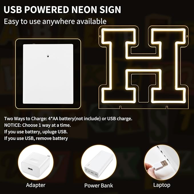 Light Up Letters H, Led Marquee Letter Lights Neon Sign, Battery/USB Powered - Image 4
