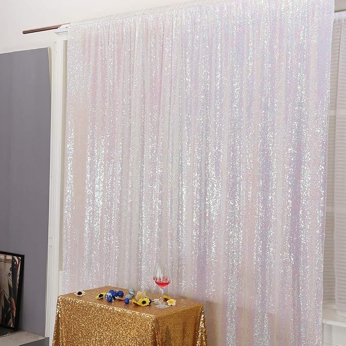 Eternal Beauty White Iridescent Sequin Backdrop, 6x8 Ft Glitter Background - Image 3