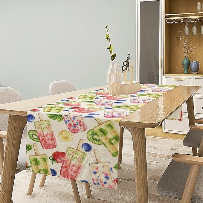 Ice Cream Table Runner, Watercolor Fruit Ice Popsicles Berry Kiwi Cold Summer - Image 2