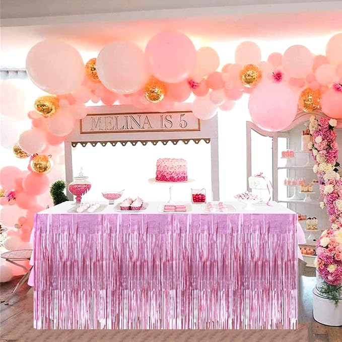 4 Pack 29x108 Inch Valentine's Day Metallic Foil Fringe Tinsel Table Skirts - Image 4