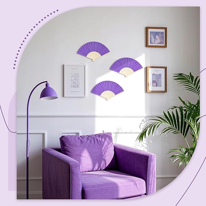 JOHOUSE 12 Packs Foldable Hand Fans, 8.3 Inch Purple Paper Fans Handheld - Image 4