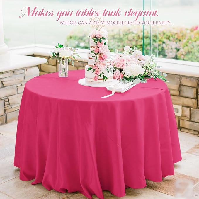 10 Pack Hot Pink Round Tablecloths 120 Inch, Circle Bulk Washable Linen - Image 7