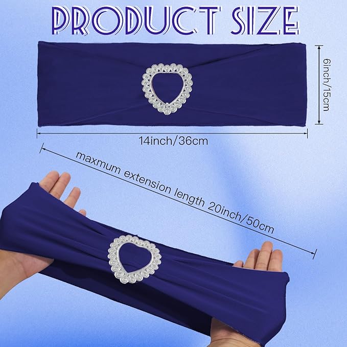 100PCS Spandex Stretch Navy Blue Chair Sashes Bows Universal Elastic Chair - Image 3