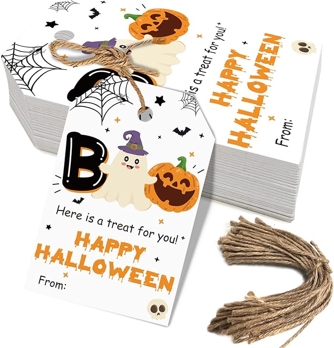50pcs Boo Halloween Favor Tags, Halloween Class Gift Tags by Aukolass