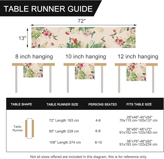 Seliem Summer Tropical Hummingbird Palm Leaf Greenery Table Runner, Spring - Image 7
