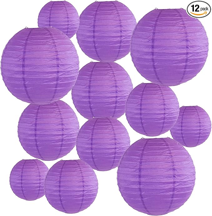12Pcs Round Paper Lanterns Assorted Sizes by Peywot