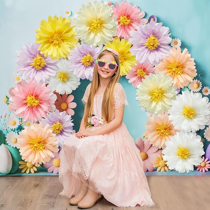 12 Pcs Daisy Tissue Paper Pom Poms Party Decorations Colorful Tissue Flowers - Image 6