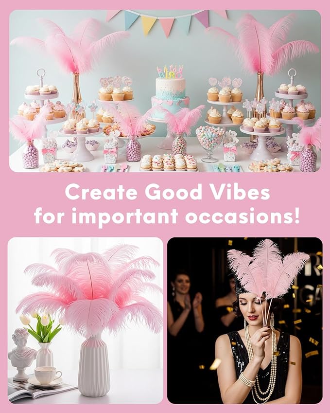 NEWONG 30pcs Light Pink Ostrich Feathers Natural Bulk 9-12inch Vase Craft - Image 4